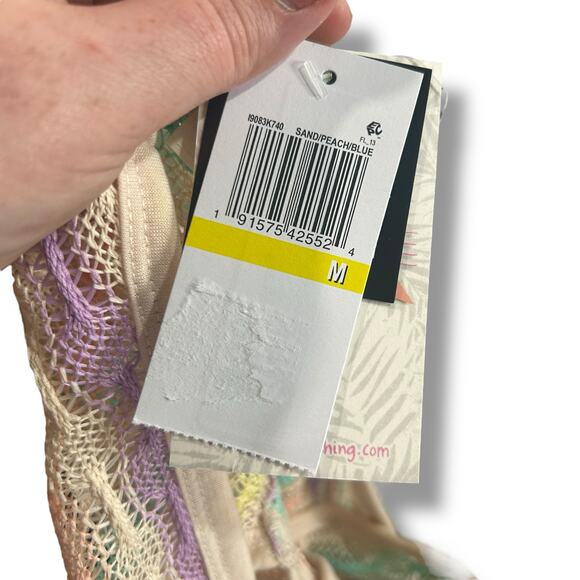 NEW Miken Swim Pastel Sheer Swim Cover Up Dress Medium Stripe Open Knit Boho - Picture 7 of 7